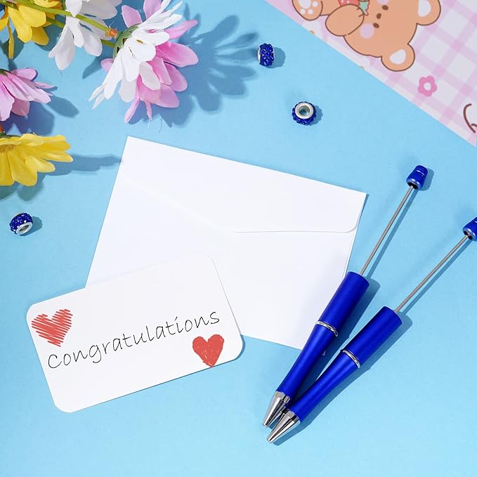 jiebor 30Pcs Blue Beadable Pens Plastic Bead Pen Black Ink Ballpoint Pens Diy Pens Cute Cool Pens for Teacher Bridal Graduation Gift Office Supplies