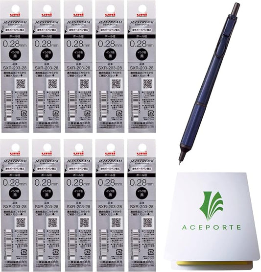 Uni Jetstream EDGE 0.28mm Oil-based Ballpoint Pen Navy Body + 10 Black Refills, Sticky Notes Value Set