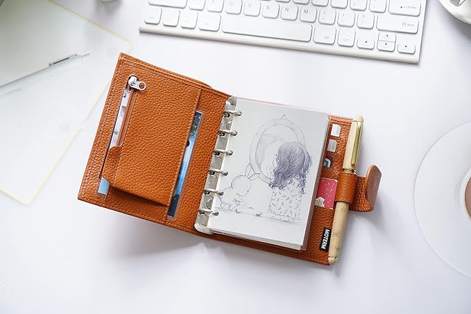 Moterm Pocket Regular Rings Planner - Genuine Leather Binder Organizer (Pebble-Burnt Orange, 19mm Ring)