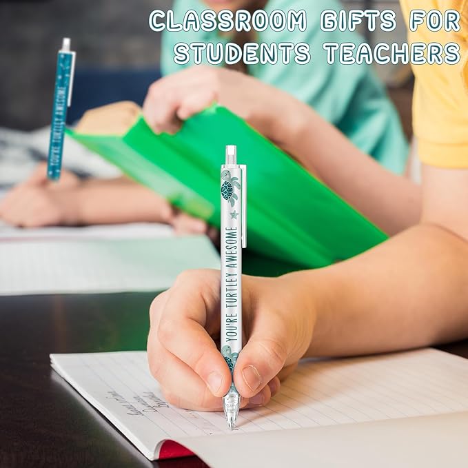 Jetec 48 Pcs Turtle Pens Gifts Inspirational Cute Ballpoint Pens Bulk Motivational Employee Appreciation Gifts Black Ink for Turtle Lovers Thank You Coworkers