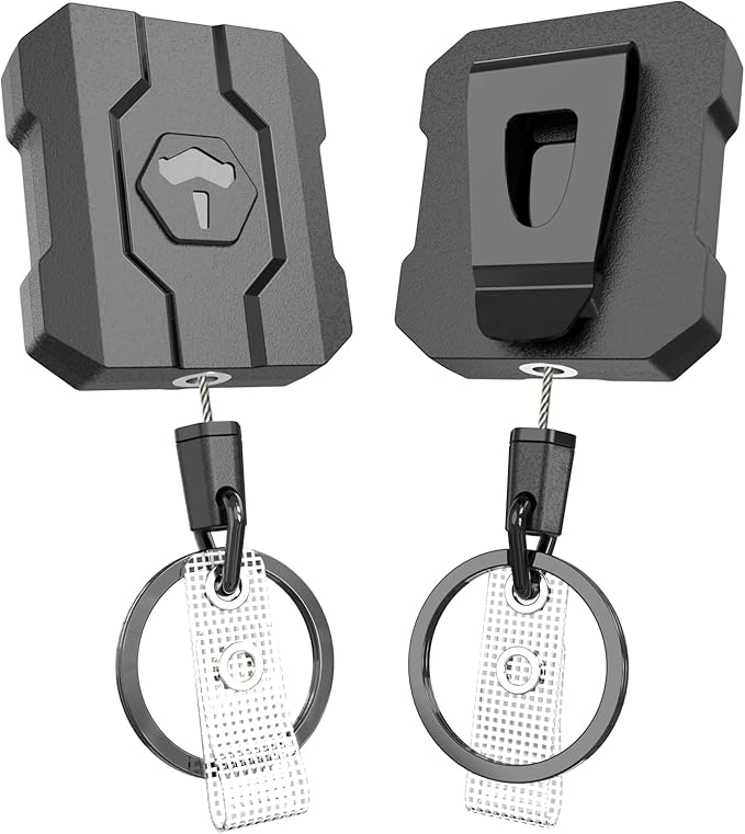 Retractable Keychain Badge Holder with Belt Clip, Heavy Duty Carabiner ID Badge Clip Reel, 32” Steel Retractable Cord, 10 oz Rebound,2 Pack Key Back