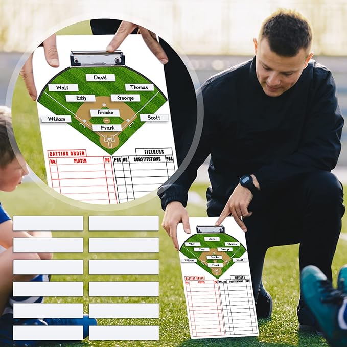 Deekin 60 Pack 2.36 x 0.51 Inches Magnetic Baseball Lineup Board Tabs White Magnetic Dry Erase Labels Write Wipe Magnet Strip for Dugout Name Tags Softball Line up Board Clipboard Calendar Home Office
