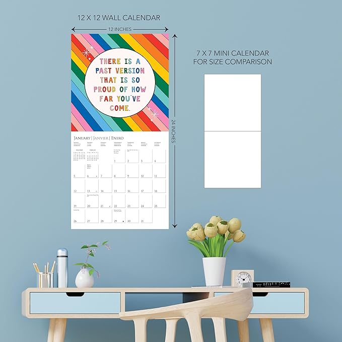 Graphique 2025 The Positive Calendar Wall Calendar | 12” x 12” | Thick Paper | Home & Office Organizer | Large Monthly Grid | 3 Languages & Marked Holidays | 4 Month Preview Page for 2026