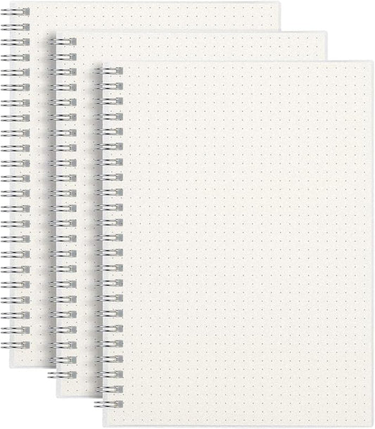 AHGXG Dotted Journals Spiral Notebook 3 Pack, A5 Bullet Dot Grid Journal with 100 GSM Thick Dotted Paper, Transparent Hardcover, 80 Sheets, for Bullet Journaling, Artist Writing Drawing, 5.7" x 8.3"
