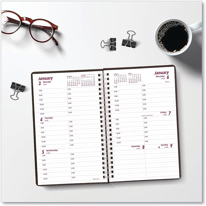 Brownline 2024 DuraFlex Weekly Planner, Appointment Book, 12 Months, January to December, Twin-Wire Binding, 8" x 5", Black (CB75V.BLK-24)