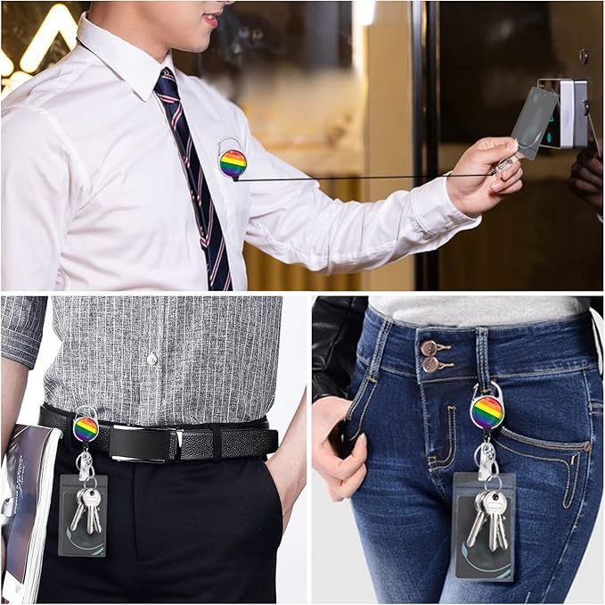 ID Badge Holder with Breakaway Lanyard, Retractable Badge Reel Heavy Duty, Lanyards for ID Badges Ajustable, Rainbow Flag
