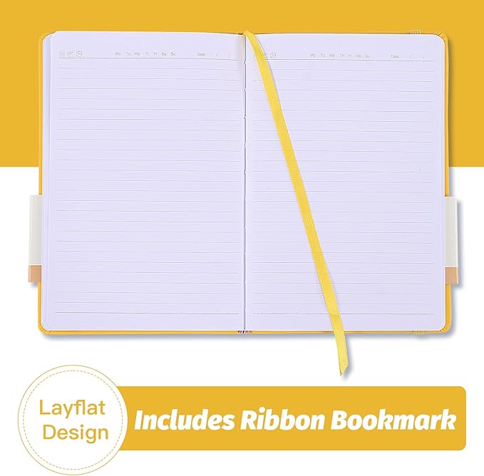 SUIN Hardcover-Journal-Notebooks, A5 Lined Journals Notebook for Writing 200 Pages, 8.2 x 5.5 inch, Classic Ruled Notebooks for Work/Travel/College (Yellow- 1 Pack)