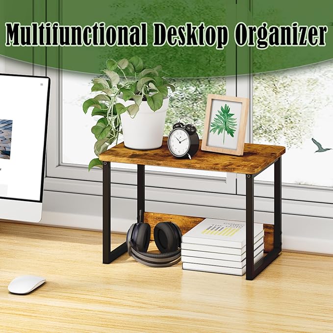 MARTY Printer Stand with Storage for Desk, Desktop Printer Stand Shelf Organzier for Home/Office Heavy Duty Printer Riser Under Desk Small Printer Table for Fax Machine Copier Scanner(Rustic Brown)