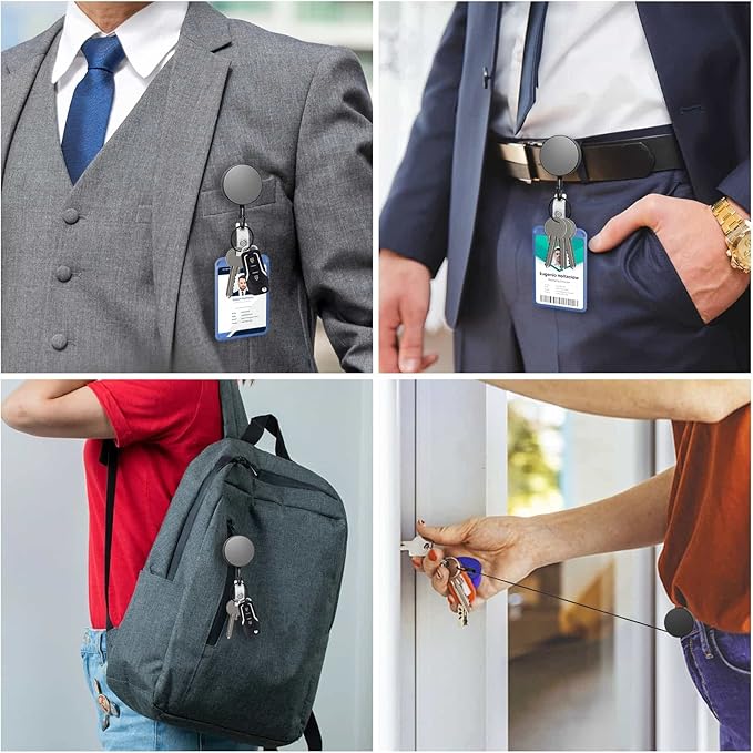 3 Pcs Heavy Duty Badge Reels Retractable Badge Holder, Selizo Metal Retractable Keychain Badge Reel ID Badge Holder Retractable with Belt Clip Key Ring for Key Name Card Holder