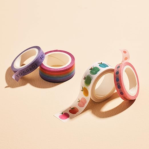 Erin Condren Washi Tape 4-Pack - Rainbow Apples - Decorative and Stylish Adhesive Tape for Organizing Notebooks. Highlighting Important Tasks & Deadlines. Four 16 ft Rolls per Pack