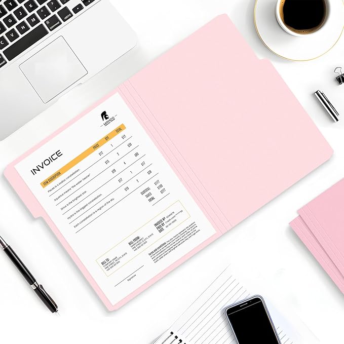 SUNEE File Folders, 30 Pack Manilla Folders 8.5 x 11, Colored File Folders Home Office School Supplies for Documents Files Paper, Pink