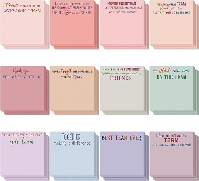 Yinder 24 Pcs Team Sticky Notes Team Appreciation Gifts Bulk Employee Coworker Inspirational Sticky Notes Pad Appreciation Gifts for Teacher Nurse Office Supplies 3 x 3''(Aesthetics,Appreciation)