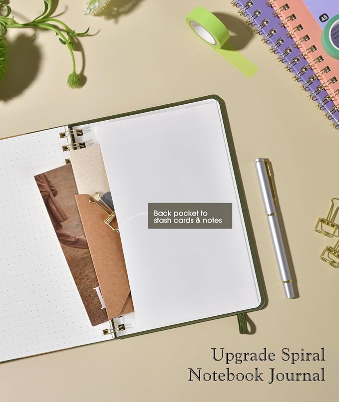 Dotted Spiral Journal Notebook, A5 Hardcover Spiral Journals for Women Men, 100 GSM Dot Grid Paper Notebooks, 150 Pages Spiral Bullet Dotted Notebook for Writing Note Taking 5.75" x 8.38" Olive Green