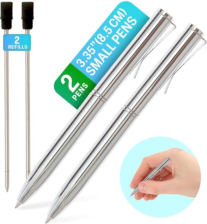 NarwhalCo Set of 2 Small Pens (3.35") for Pocket, Wallet, Planner, Purse or Passport