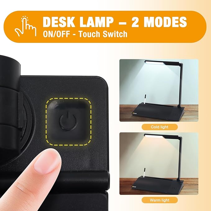 SELEAD Desktop Glass Whiteboard with Wireless Charger Station and Desk Lamp, Tabletop Dry Erase Board w/Organizer, Markers, Mirror, Holder for Home School Office Desk Accessories, Black