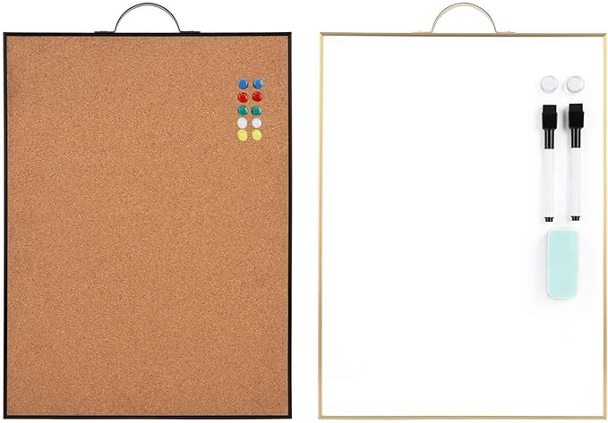 Small Whiteboard Cork-Board Combination for Wall - 16" x 12" Portable Aluminum Frame Magnetic Dry Erse Board Mini Bulletin Cork Board 2 Pack with Holder for School, Office, Home