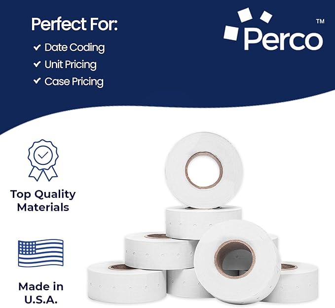 Perco 1 Line White Labels - 80 Rolls, 10 Sleeves, 80,000 Blank Price and Date Gun Labels for Perco 1 Line Price and Date Guns - Made in USA