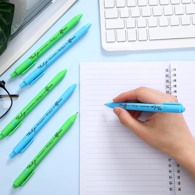 24 Pcs Earth Day Pens Bulk Earth Party Favors Novelty Cute Green Pens Blue Retractable Ballpoint Pen Earth Day Gift Pens for Desk Decoration Accessories Stationery Office, 2 Styles