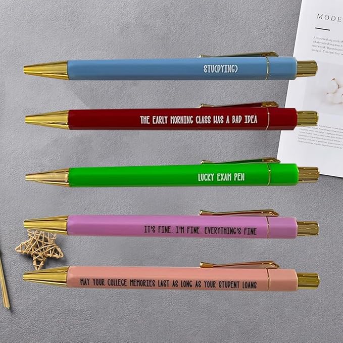 Funny pens,5-Count,Black Ink,Medium Nib 1.0mm,Funny Office Gifts for Coworkers,Personalized Pens Vibrant Funny Quotes Word Daily Pen (College Pens)