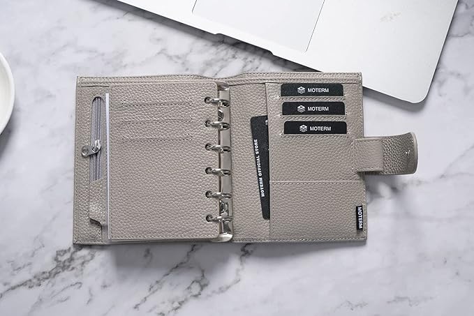 Moterm Pocket Regular Rings Planner - Genuine Leather Binder Organizer (Pebbled-Gray, 19mm Ring)