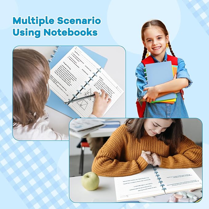 Discbound Notebook, 8-Disc Disbound Planner with Removable Pages, 180 Pages Spiral Notebook, Poly Cover Discbound Planner for Work, Travel, Note Taking(With Index Sticker),Blue,A4