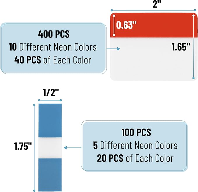 Mr. Pen- Sticky Index Tabs, 500 Pcs, 21 Sets, Colorful Sticky Tabs for Notebooks, Page Markers, Page Tabs for Binders, Page Tabs Sticky Tabs for Books, Notebook Tabs, Book Sticky Tabs for Notebooks