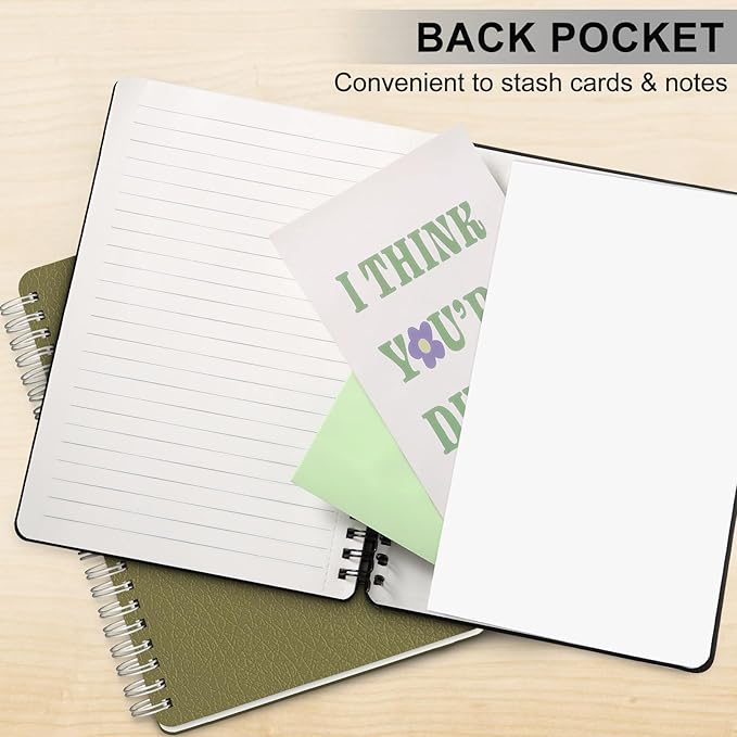 Lined Spiral Journal Notebook, A5 Hardcover Leather Notebook for Work, 5.7''×8.2'', 100GSM Thick Paper Spiral Bound Journaling Notebooks for Women & Men Office School Note Taking Business, Black