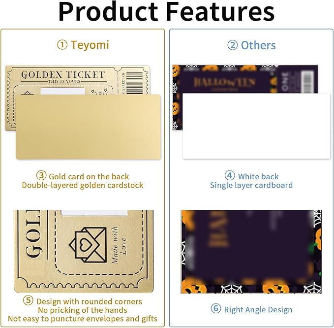 6 Pieces Golden Ticket Scratch-off Cards with Envelopes, Scratch & Reveal Surprise Ticket for Writing Your Own Special for Birthday, Girlfriends, Wives, Valentine's Day Card, Christmas Gift Card