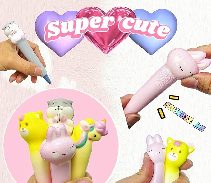 Easter Baskets Kawaii Squishy Pens 4 Pcs Cute & Fun Pen for Stationary & Cool Pens for Teenage Gifts for Tweens Back to School Supplie