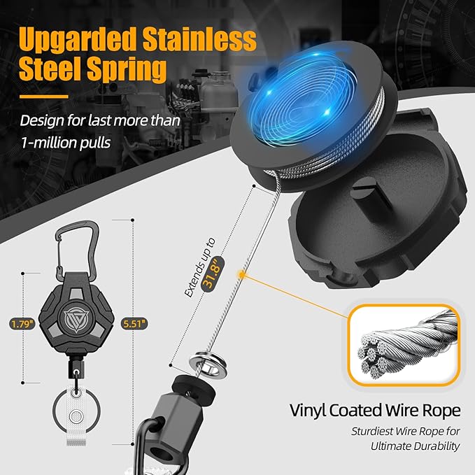 Oaridey Retractable Badge Holders, Heavy Duty Retractable Keychain with Tactical ID Card Holder (Holds 5 Cards), ID Badge Holders with Metal Clip, 31.5' Badge Reel