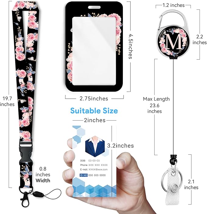 A-Z Badge Holder with Retractable Reel and Breakaway Lanyard Badge Clips Retractable Heavy Duty Badge Reel,Keychain,ID Holder with Breakaway Lanyard for School Nurse Office Teen M