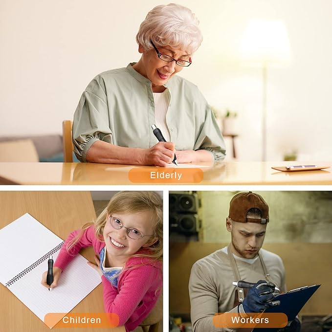 Big Fat Pens (12 Pack) Aids Writing For Tremor, Arthritis, Parkinson, Handicap, Carpal Tunnel Large Wide Grip Pens Retractable Ballpoint Pens (6 Pens + 6 Extra Refills)(Black)