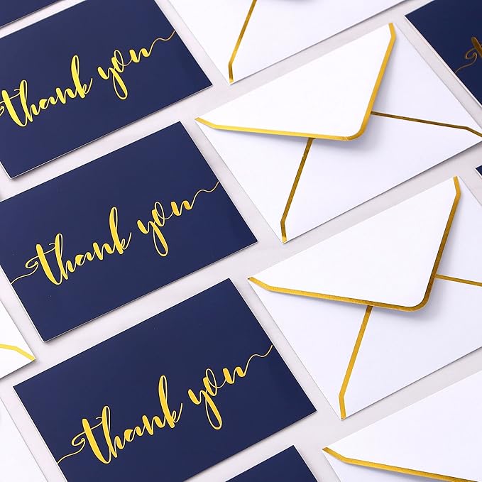 Winoo Design Heavy Duty Thank You Cards with Envelopes - 36 PK - Gold Thank You Notes 4x6 Inches - Baby Shower, Wedding, Small Business, Graduation, Funeral, Bridal Shower (Navy Blue)