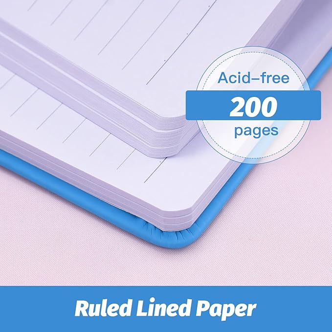 SUIN Hardcover-Journal-Notebooks, A5 Lined Journals Notebook for Writing 200 Pages, 8.2 x 5.5 inch, Classic Ruled Notebooks for Work/Travel/College (Light Blue- 1 Pack)