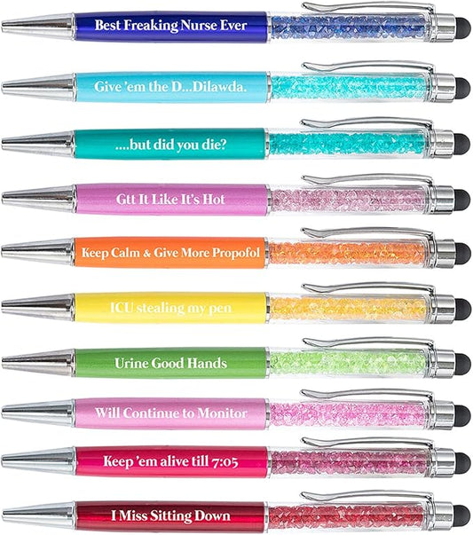 10pcs Nurse Pens,Work Funny Black Ink Ballpoint Pens,Black Ink Medium Point (1.0mm),Nursing Pens for Nurse Doctor Teachers