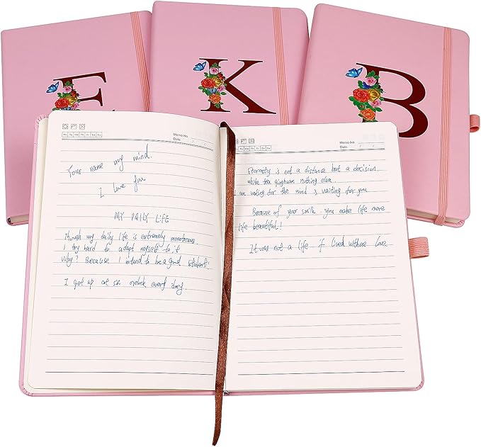Pink Notebook for Women, 5.7"X8.3" A5 Journal Notebook with Letter J, Dual-Sided Writing Notebook with Dividers, Cute Leather Journal for Work, Business, School, Meetings, Travelers, Small Notebook