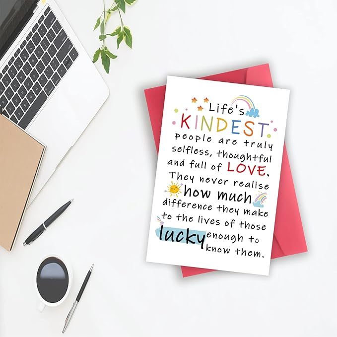 YiKaLus Cute Appreciation Card for Kindest Person, Great Thank You Card with Envelope for Women Men, Sweet Friendship Gift for Friends Classmates, Best Thank You Gift Ideas for Mom Dad