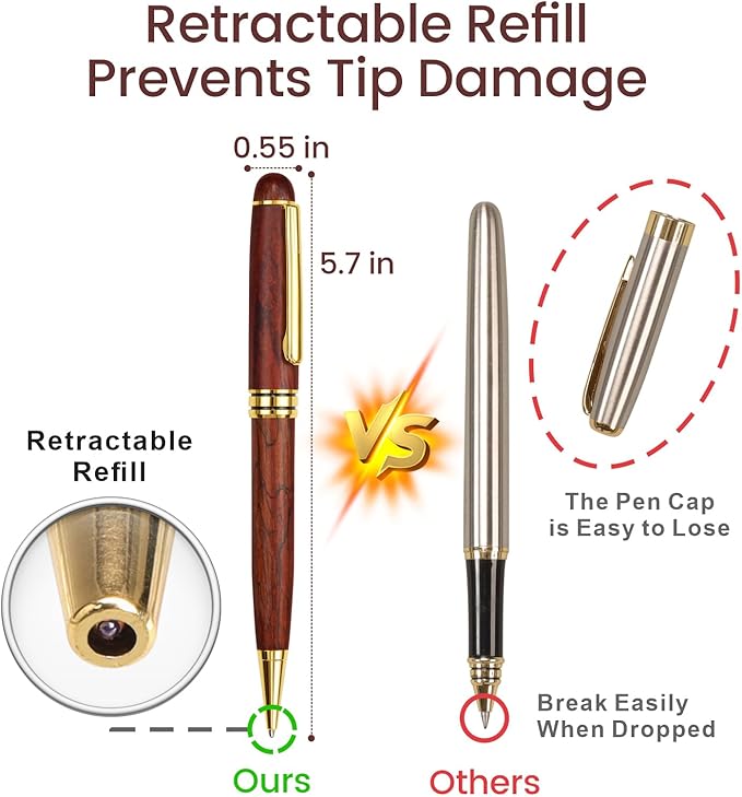 Cambond Ballpoint Pens Metal Pen - Wood Pen with Gift Box Fancy Pens Christmas Gift Nice Pens Set for Men Women Employee Journaling Executive Black Ink 1.0mm, 3 Pens with 3 Extra Refills