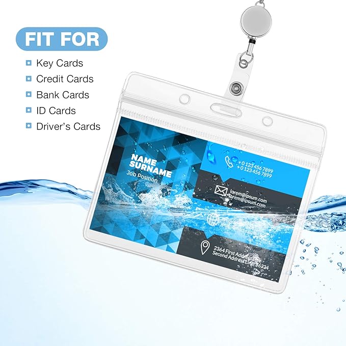 Outus 2 Pieces Badge Lanyard with ID Holders Stainless Steel Badge Holders Necklace Retractable Reel Clip Chain Water Resistant Name(Rose Gold, Silver)