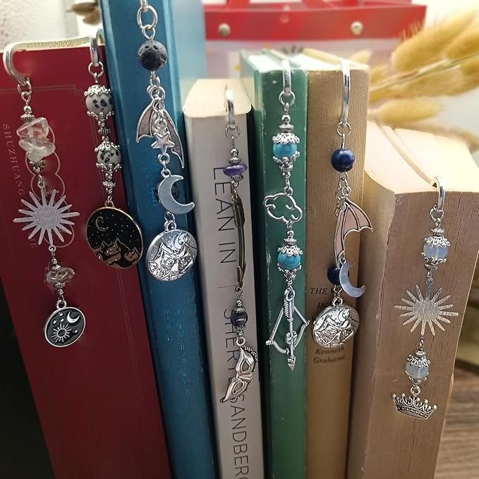 Retro Metal Bookmark for Bookish Gifts Wing Mask Bow and Arrow Charms Book Mark for Book Lover Gifts for Women Men (Night-Blue)