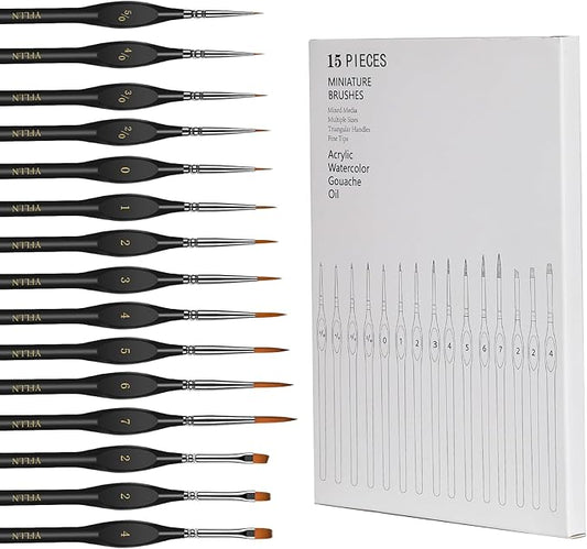 Miniature Paint Brushes, 15PCS Model Brushes Micro Detail Paint Brush Set, Fine Detailing for Watercolor, Oil, Face, Acrylic, Nail, Line Drawing, Scale Model Painting, Mandala Painting(Black)