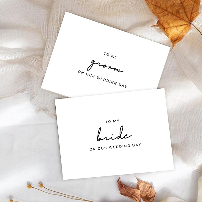 Set of 2 Wedding Cards for Bride and Groom with Matching Envelopes, To My Bride on our Wedding Day Card, To My Groom on our Wedding Day Card.(Groom/Bride B)