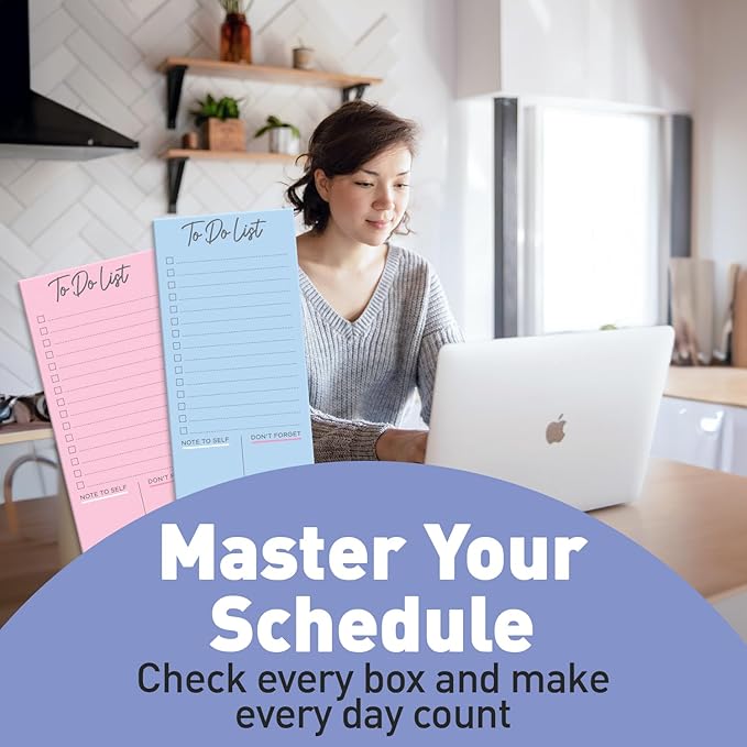 S&O Colorful Magnetic To Do List for Refrigerator - 4 Pack sticky notes for freezer - Fridge sheets with Magnet - Adhesive Sheet Pads for Freezer- Grocery List Notepads - 3.5x7”, 45 Page