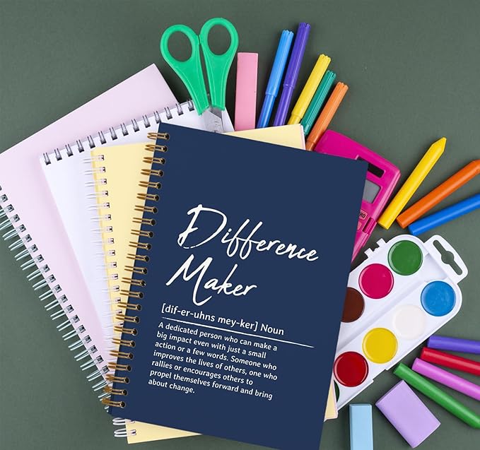 OXW Difference Maker Appreciation Gift, Meeting Notebook for Work, Thank You Gifts for Leader Mentor Manager Boss, Office Supplies Social Worker Gifts, Navy Blue Hardcover Spiral Notebook 5.5 x 8.3