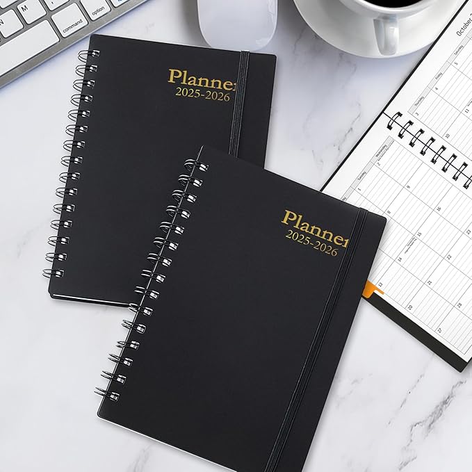Daily Planner 2025-2026 - 18 Month Planner with Tabs, Calendar Yearly Monthly Weekly Spiral Time Management Planner, January 2025 - June 2026, Flexible Cover, 100GSM Thick Paper, A5 Size, Black