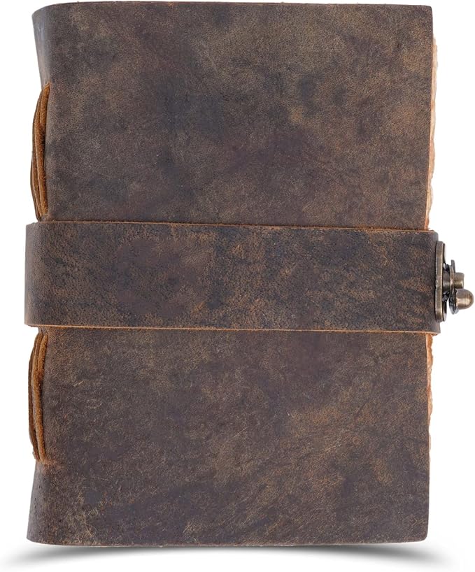 LEATHER VILLAGE Leather Bound Vintage Journal for Women & Men - Book of Shadows - Lock Closure - 200 Pages of Antique Deckle Edges Handmade Paper - Rustic Brown Color - 7 X 5 inches