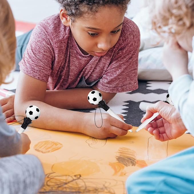 Lincia 24 Pcs Sport Funny Pen Hoop Ballpoint Novelty Bulk Plastic Sports Soccer Basketball Baseball Football Tennis Golf Themed Pen for Birthday Party School Award Party Favor Supplies(Soccer)