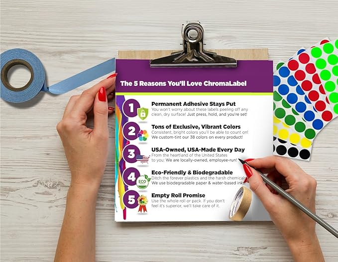 ChromaLabel 3 Inch Circle Sticker Labels, Easy to Write On Colored Dot Stickers, Permanent Adhesive Labels - 500 Sticky Dots per Roll, Red Dot Stickers