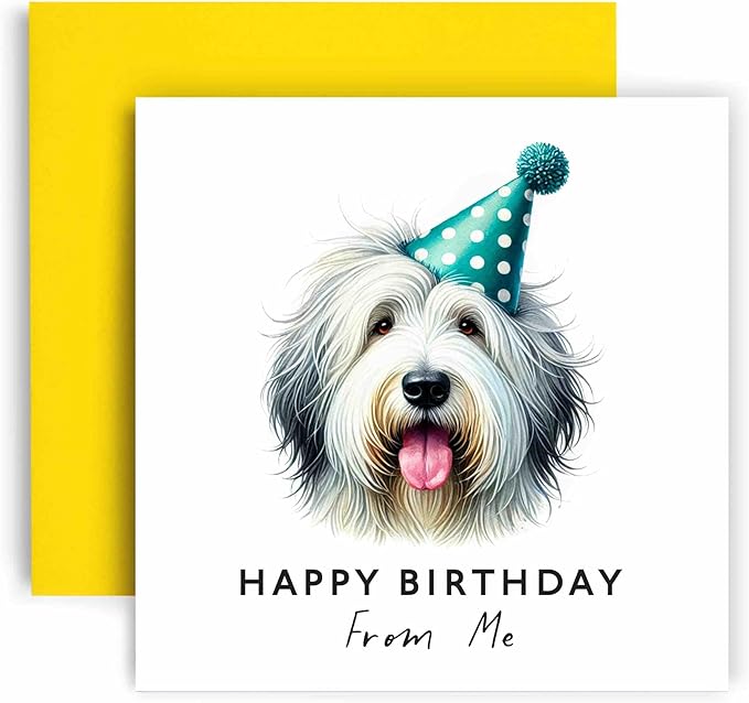 Huxters Birthday Card from the Dog – Old English Sheepdog - Happy Birthday to Dog Mum and Dog Dad – Birthday Card from the Dog to Friends Family First Birthday (Old English Sheepdog)