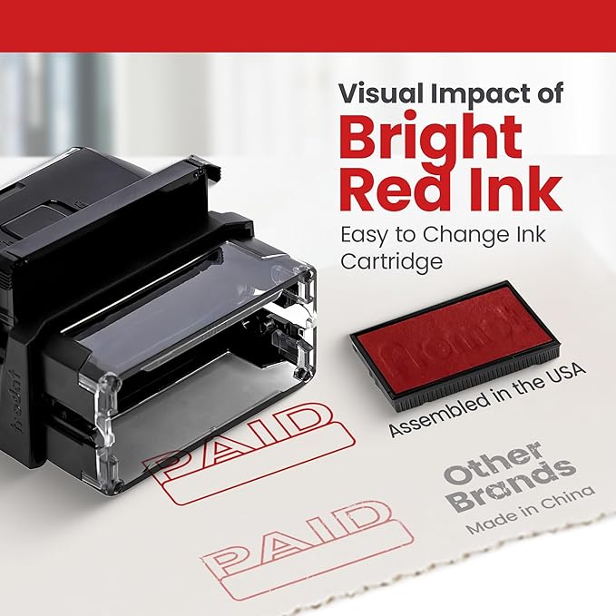 Promot Paid Self Inking Rubber Stamp - Refillable Paid Stamper - Business, Bookkeeping, Ordering, Accounting, Work, Office Stamps - Red Ink